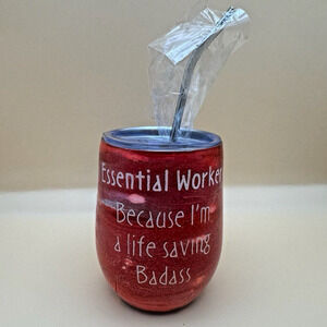 ICU Nurse Essential Worker Stethoscope AED Doctor Wine Cup Coworker Gift